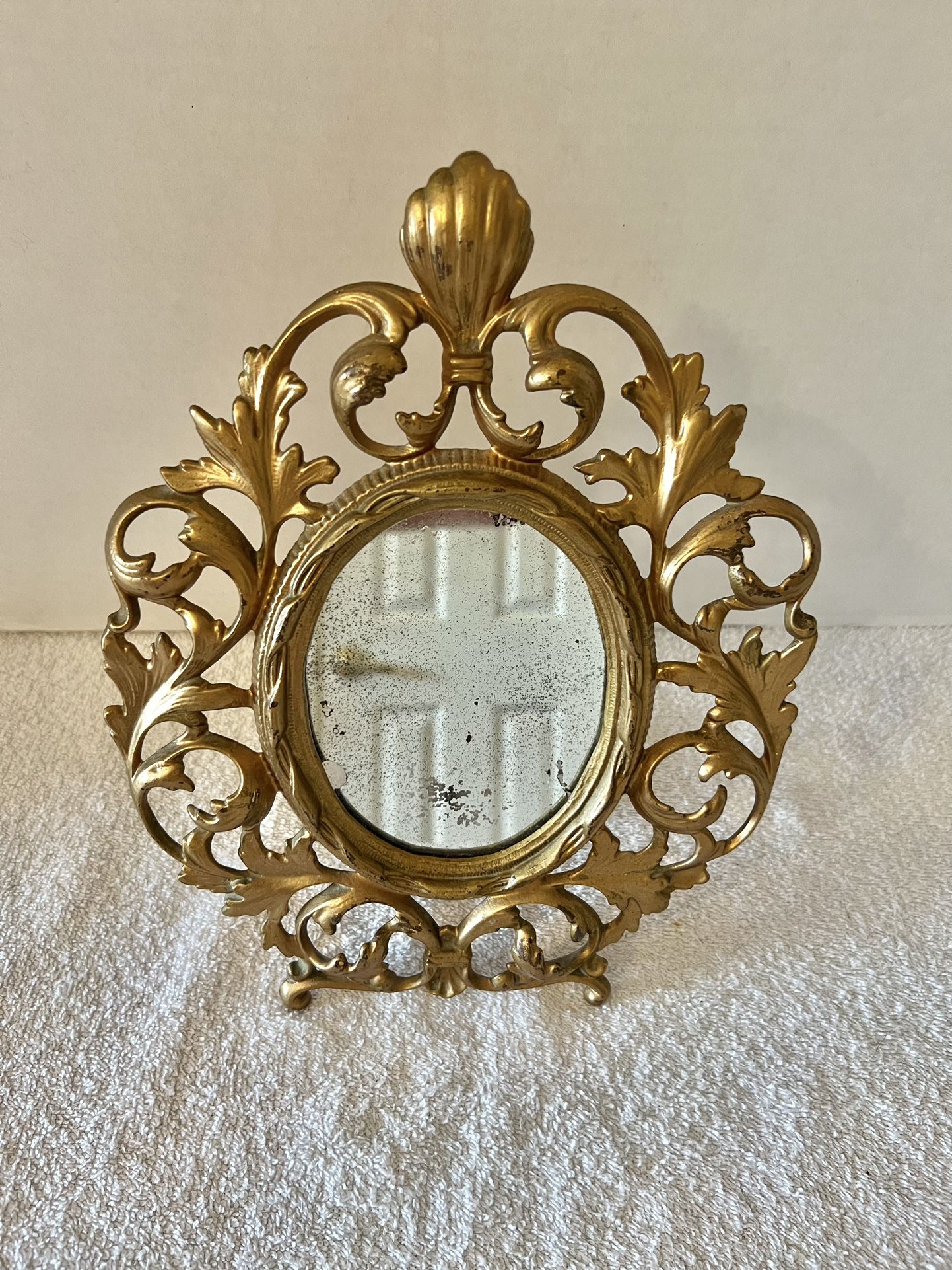 Antique Gold Finish Rococo Easel Style Dresser / Table-Top Mirror Frame With Mirror/Marked