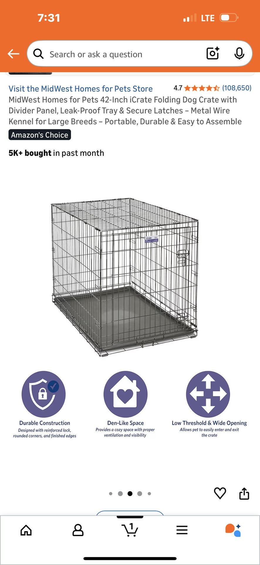 MidWest Homes for Pets 42-Inch iCrate Folding Dog Crate