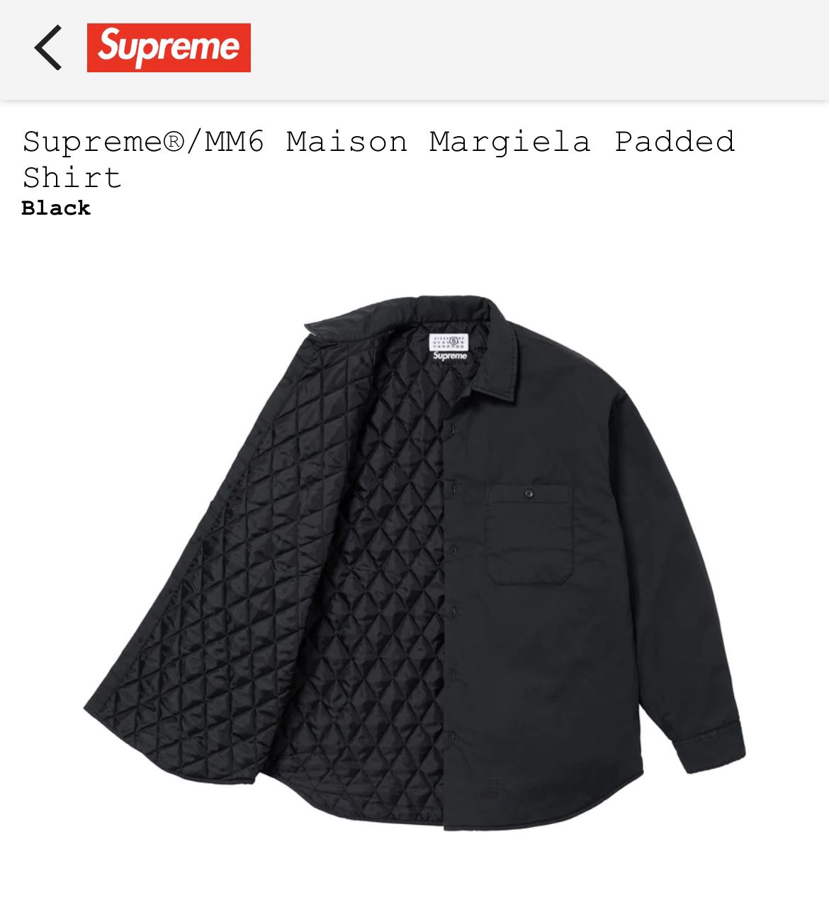 Supreme Margiela Padded Work Shirt Black Size L