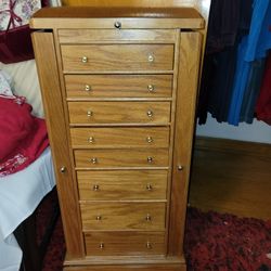 Oak Wood Jewelry Armoire Cabinet Dresser Chest of Drawers - Storage Vintage