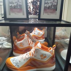 Very Rare Dwight Howard Double Signed Signature Basketball Shoes And Glass Case Both With JSA Certificate Of Authenticity