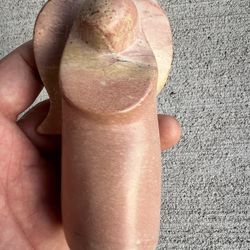 Vintage 1980s Hand-Carved Pink Stone Angel Figurine – Marble or Onyx – Guardian Angel Statue