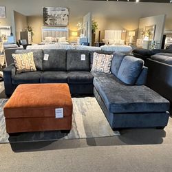 Blue 2pc Chaise Sectional Couch