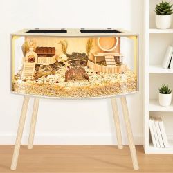 Hamster Cage with Curved Design,Chew Proof Wooden Hamsters Enclosure with Leg Stand and Openable Top or Gerbils,Hamster Habitat (40"x20"x20")