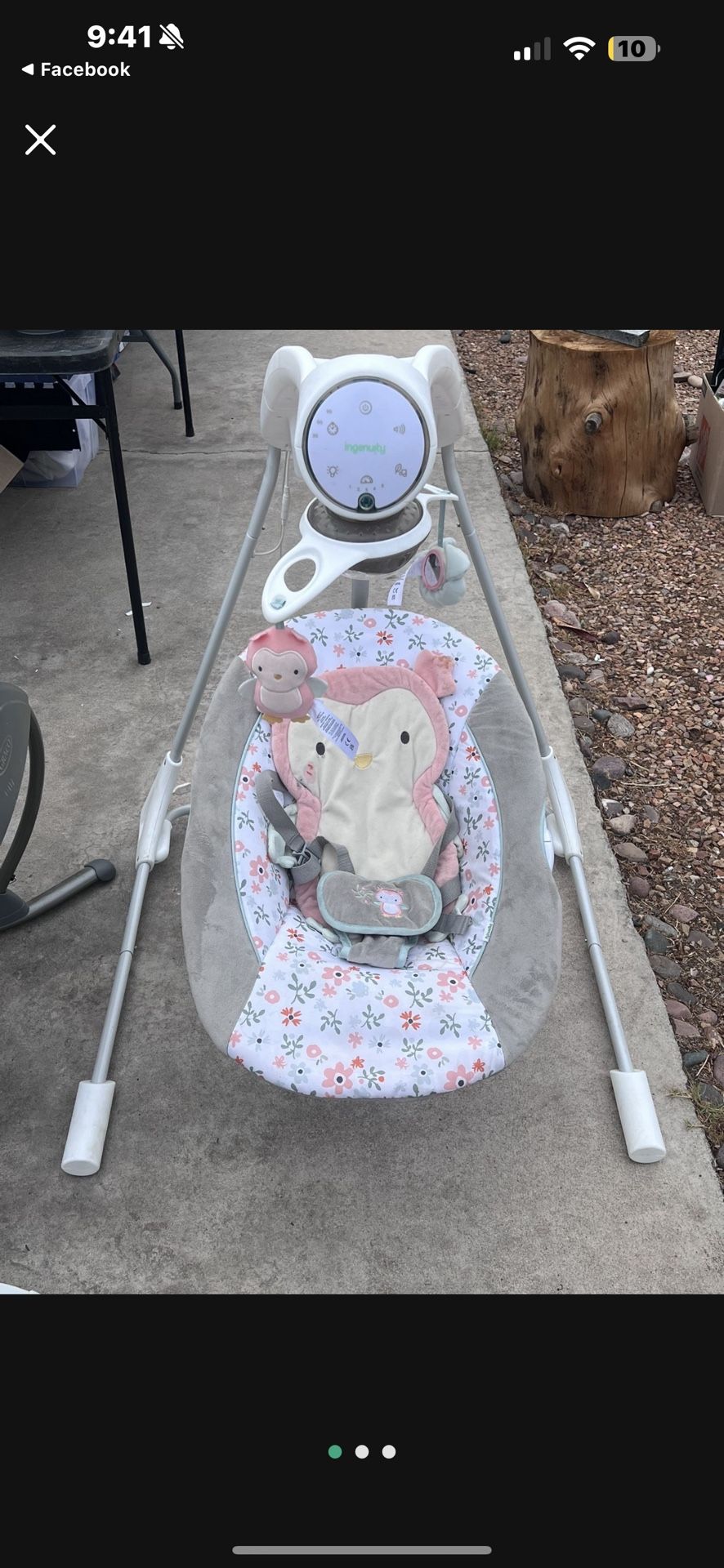 Ingenuity InLighten 5-Speed Baby Swing, Swivel Infant Seat, Nature Sounds, Lights - Pink, Nally