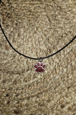 Necklace With Glitter Red Paw Charm 