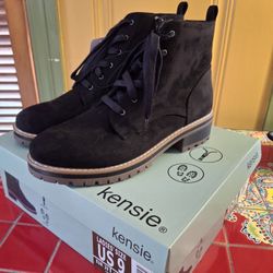 Kensie Women's Size 9 Suede Leather Black Lace Up Boots NEW N BOX