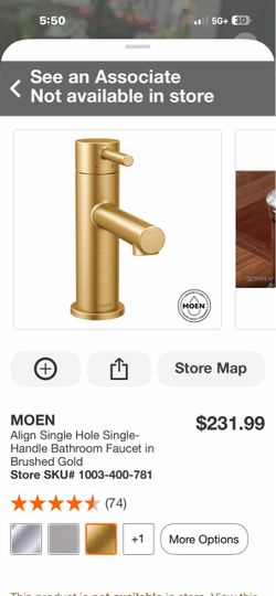 Moan Align Single Hole Single-Handle Bathroom Faucet in Brushed Gold