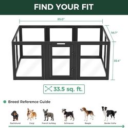 FXW AuraSpace Clear Acrylic Indoor Dog Playpen, 35" H, 10 Panels, Black Open View, Modern Home Fit, No Climbing Bars, Tool-Free Setup, For Medium Dogs