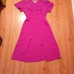 Pink Short Sleeve Midi Dress With Slit