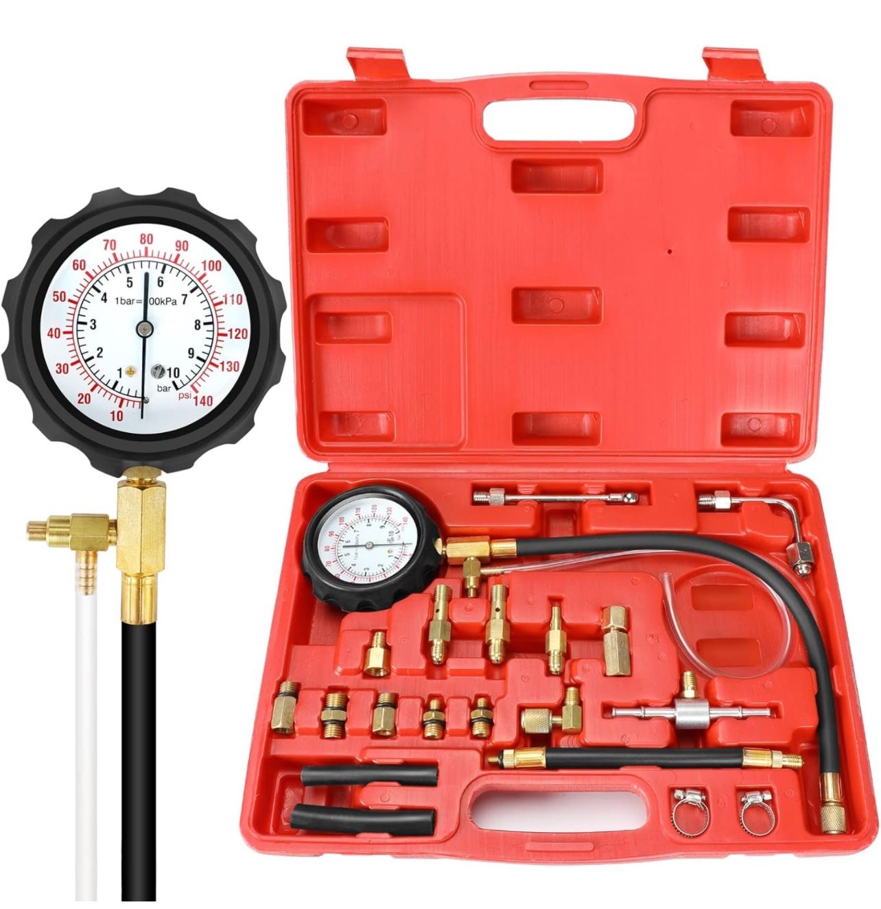 BETOOLL 0-140PSI Fuel Injector Injection Pump Pressure Tester Gauge Kit Car Tools (Master)