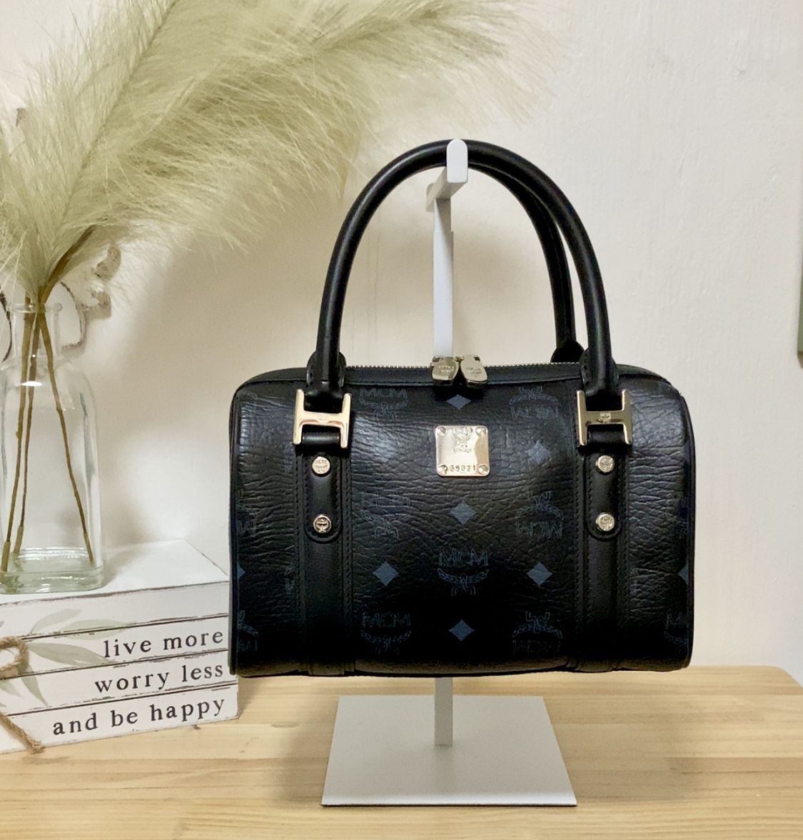 MCM Black Leather Mini Boston Bag