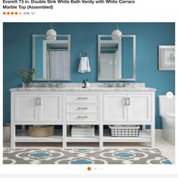 Home Decorators Collection Everett 73 in. Double Sink White Bath Vanity. Broken top