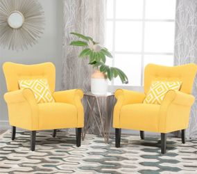 Pair of Spirit up Art 31.5" Wide Fabric Tufted Armchair in Yellow
