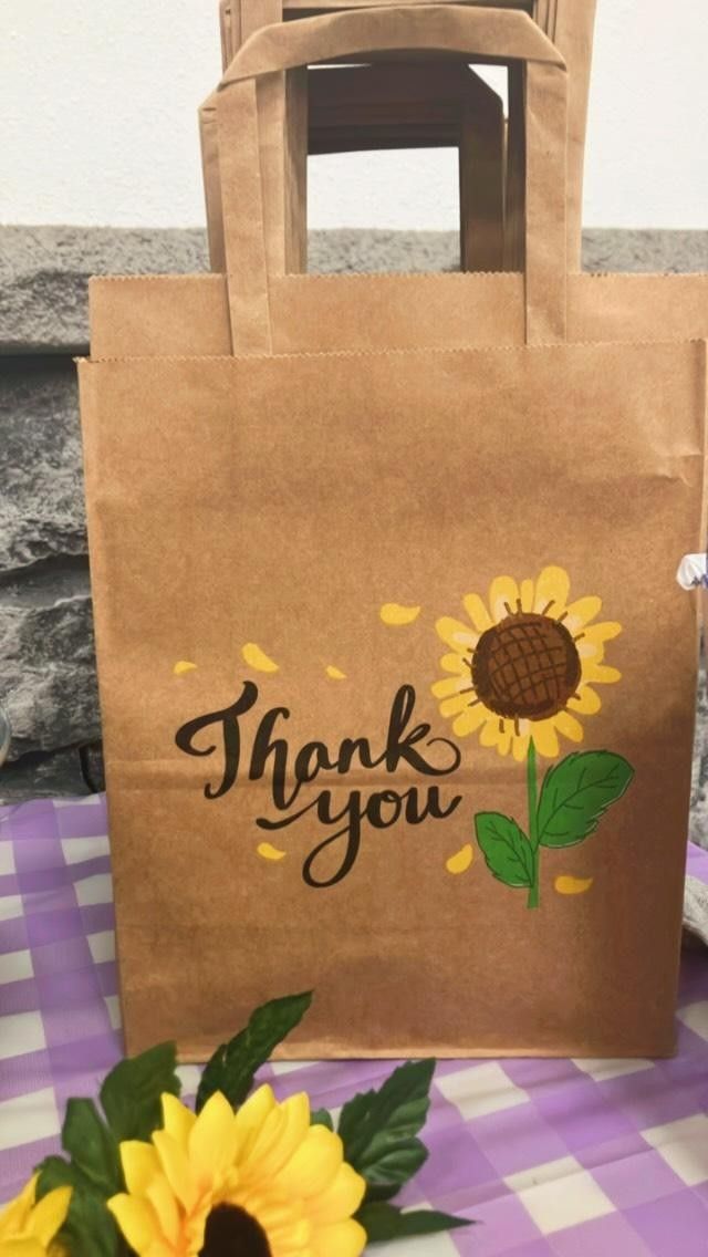 28 - 10x8x4.7 Thank You Bags Bulk Sunflower Paper