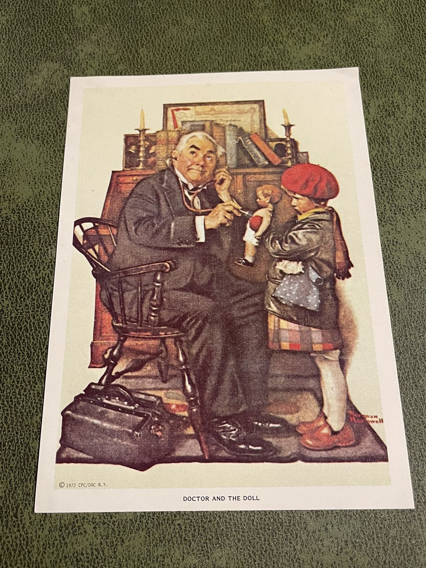 Vintage 1972 Norman Rockwell doctor and the doll print 5x7