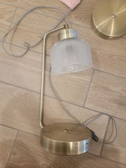 Brass Desk Lamp with Ribbed Glass Shade