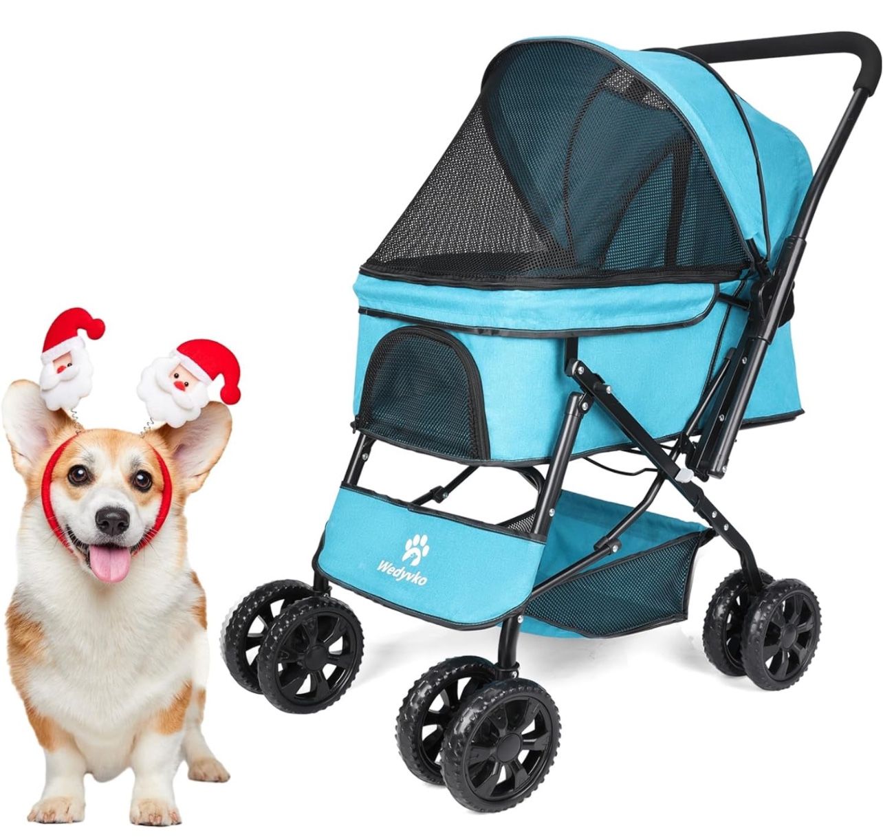 Medium Dog Stroller 50lb - Pets Stroller for Medium Dogs with Reversible Handlebar, 360 Front Wheel 2 Security Leashes Royal Blue