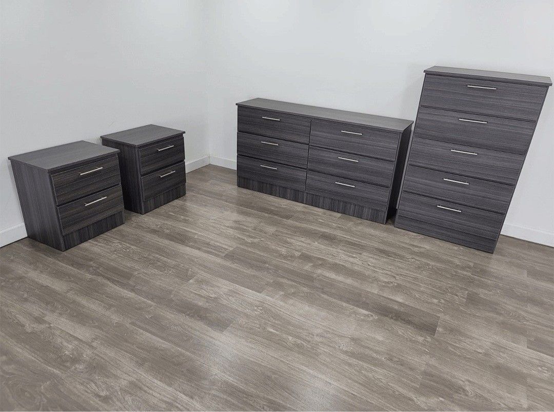 DRESSER,  CHEST AND TWO NIGHTSTANDS 