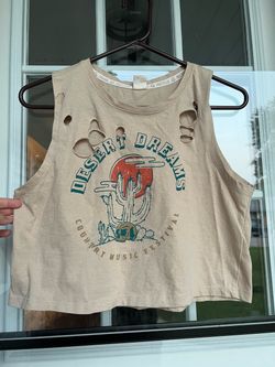 Recycled Threads Desert Dreams Graphic Distressed Cropped Tank Beige Women M