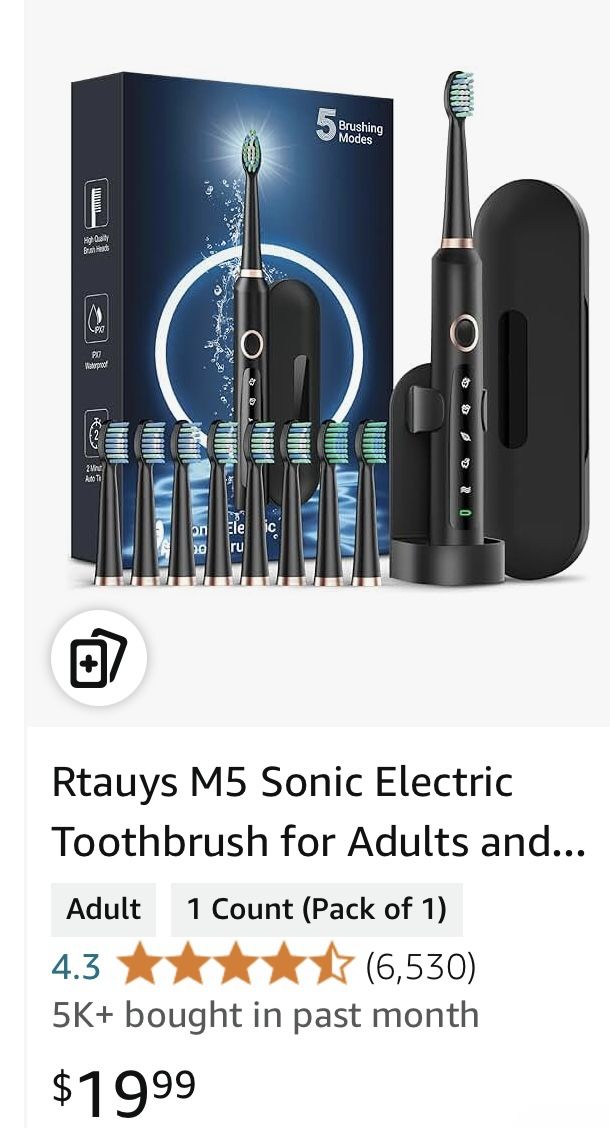 Rtauys M5 Sonic Electric Toothbrush for Adults and Kids - Rechargeable Electric Toothbrush Kids Ages 12+ and Adults with 8 Brush Heads & Travel Case, 