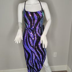 Purple And Black Sequin High Low Dress , Size 5 