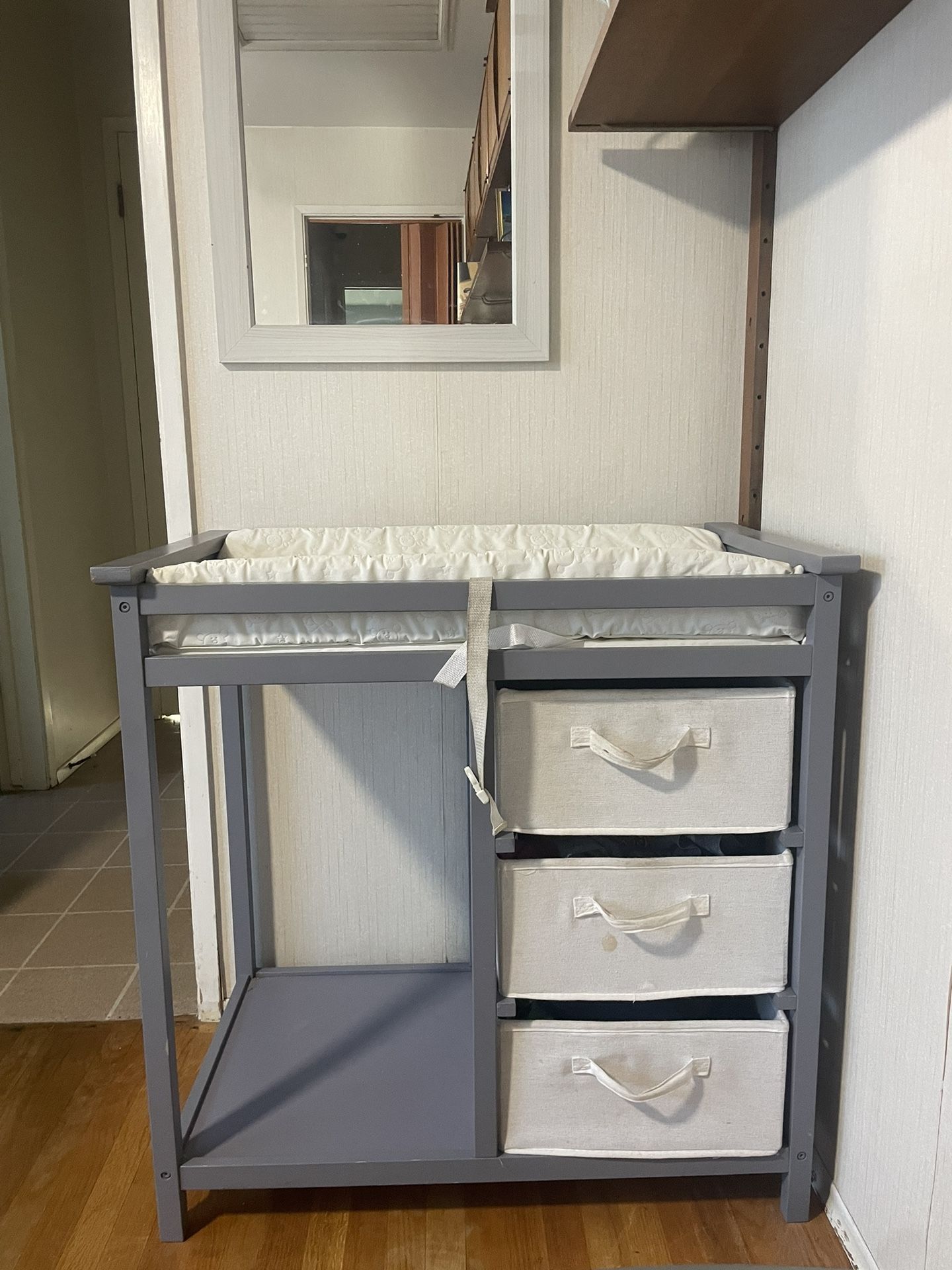 Grey Changing Table With Drawers And Space For Laundry Basket