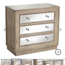 Beige/Oatmeal Solid Wood And Mirrored Drawers Night Stand. 
