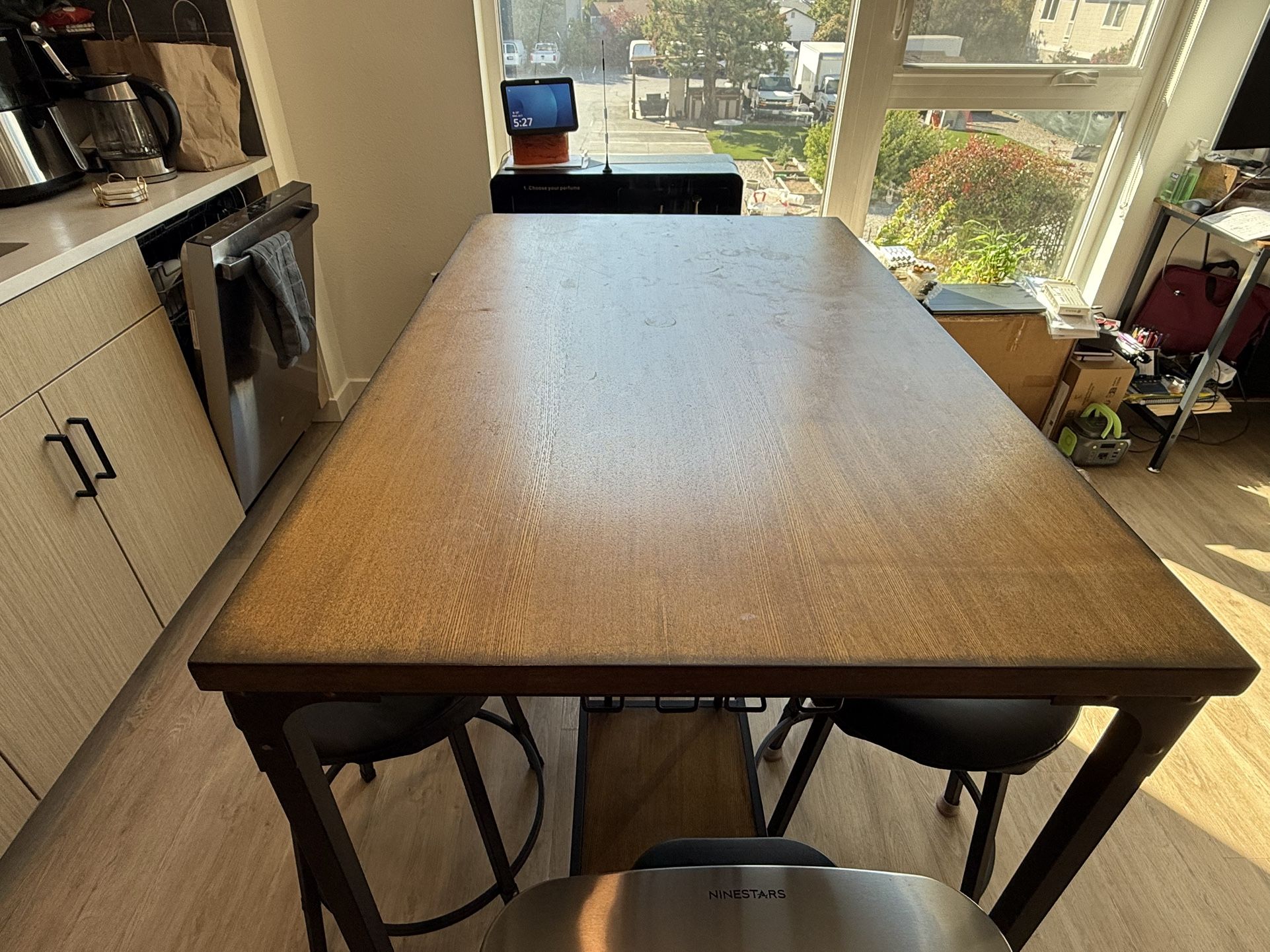 Counter-Height Dining Table Set with built-in glass rack and storage shelf