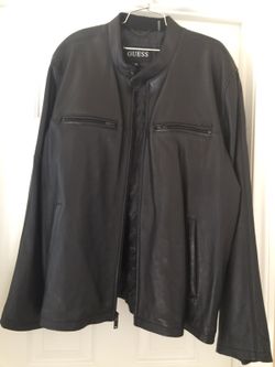 Mens Guess Xxl fine leather jacket coat worn once
