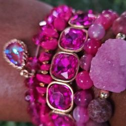 Beautiful deep pink Stack of bracelets 5 in all