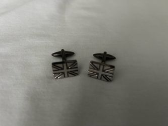 Vintage Union Jack British Flag Silver Tone Cuff Links