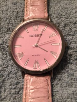 Gossip silver tone watch with pink face and leather band