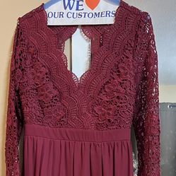 Burgundy Lace Crochet Open Back Maternity Photoshoot Gown/Dress 