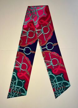 Original HERMES Silk Cavalcadour Maxi Twilly Rose Bleu Canard 100% Silk Scarf