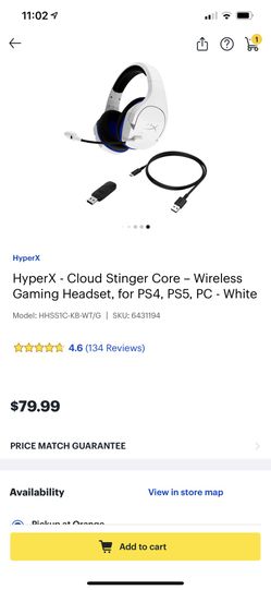  HyperX HHSS1C-KB-WT/G Cloud Stinger Core – Wireless