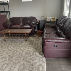 Brown Leather Sofa and Loveseat