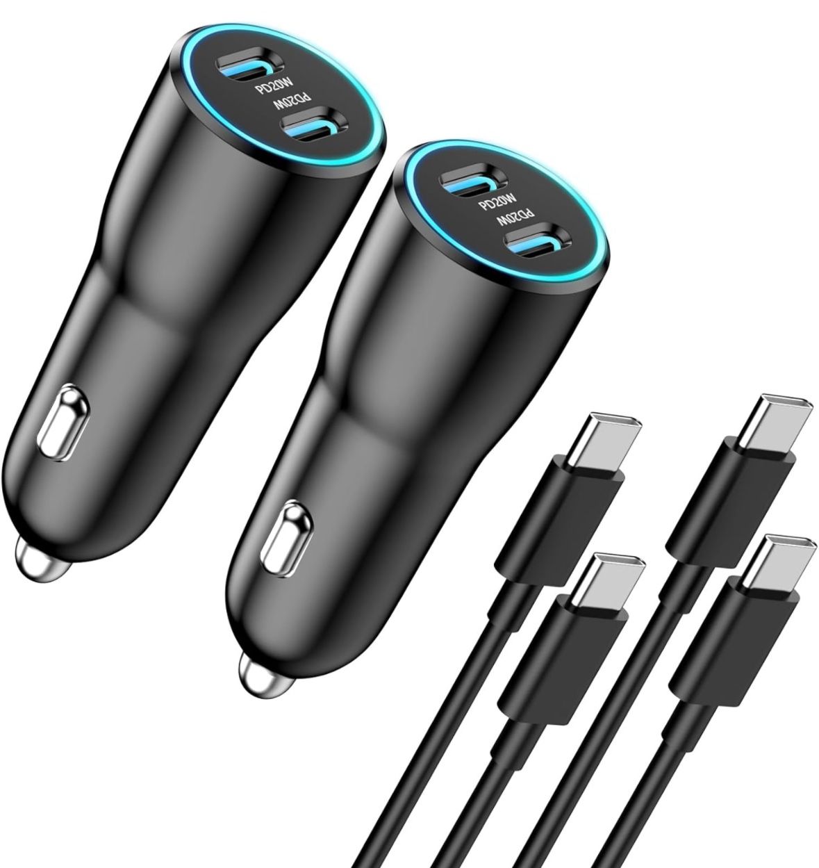 Car Charger for iPhone 15, 2 Pack,40W Dual USB C, Fast Charging with 3-5ft USB C to C Cable