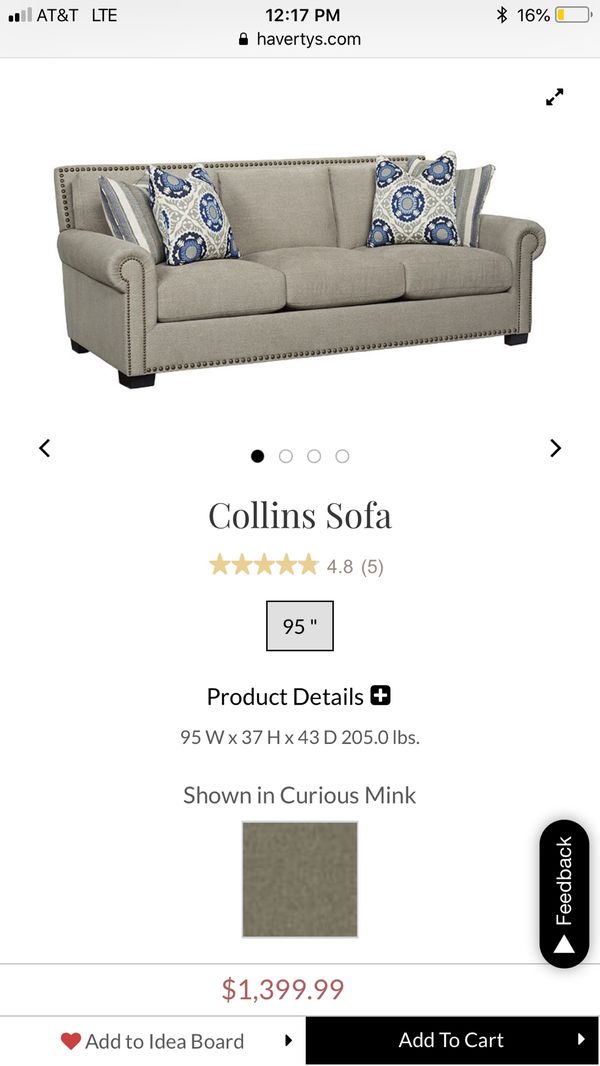 Havertys Collins Sofa 95wx37hx4 Furniture In Tampa Fl Offerup