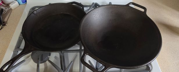 Lodge Cast Iron 13" Skillets and 14" Wok