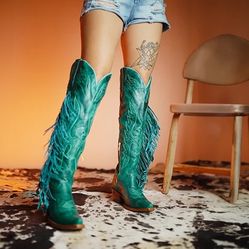 Turquoise Fringe Boots