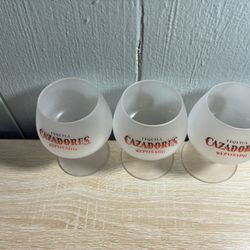 Cazadores Tequila 3 Stemmed Shot Glasses Frosted Red & Black Logo 