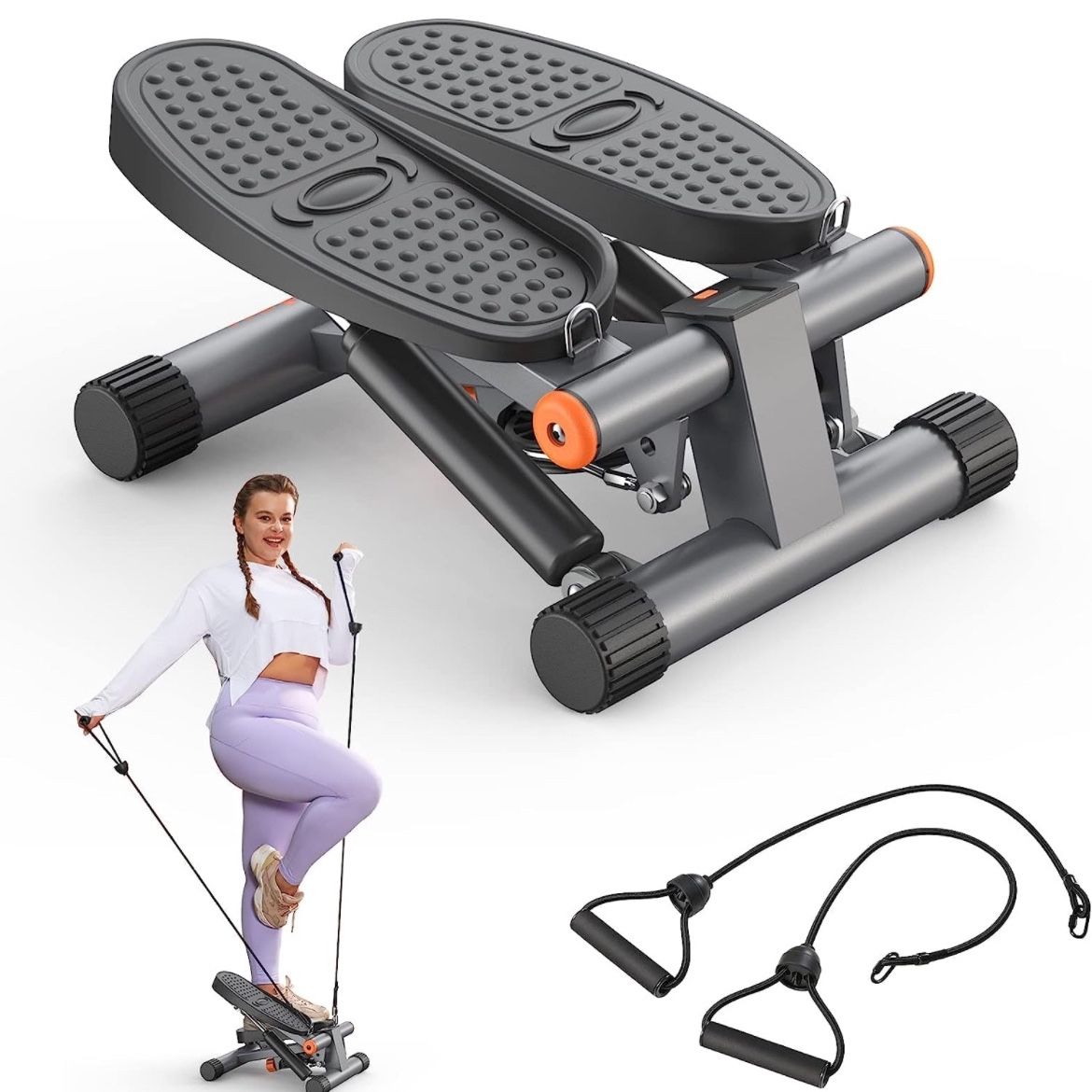 Niceday Steppers for Exercise, Stair Stepper with Resistance Bands, Mini Stepper with 300LBS Loading Capacity, Hydraulic Fitness Stepper with LCD Moni