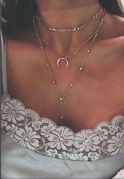 Fashion Boho Choker Vintage Moon Long Chain Multilayer Necklace, Gold Color