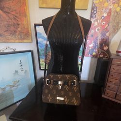 Adrienne Vittadini Signature Crossbody Square Faux Brown Leather Tassel Accent