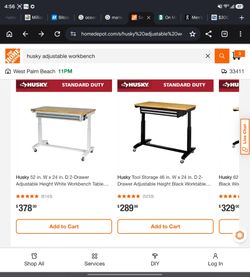 Husky adjustable work bench with drawers $100 each one