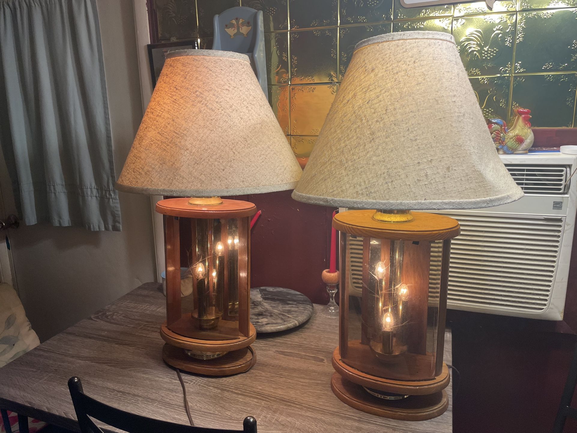 Pair Of Vintage Don Ward Etched Glass Table Lamps