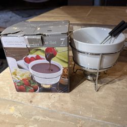 Elegant Chocolate Fondue Pot Butter warmer Bowl Set with 4 Dipping Forks & Tea Light Holder - For the Perfect Melted, Chocolate & Cheese Serving - fon