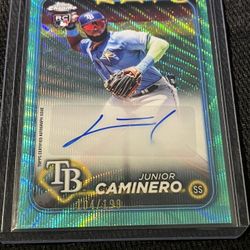 🔥Junior Caminero RC Auto /199 Aqua Wave 2024 Topps Chrome Update Rays