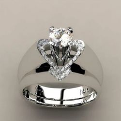 Beautiful Womens Heart Shaped 2pc  Engagement Ring Set